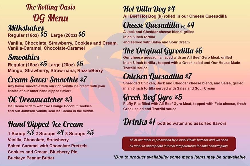 the rolling oasis menu